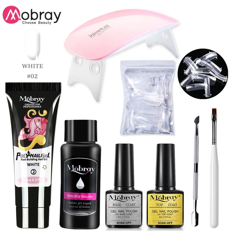 Mobray Poly Nail Gel Kit Finger Extension UV Gel LED Lamp for Manicure Nail Art Set