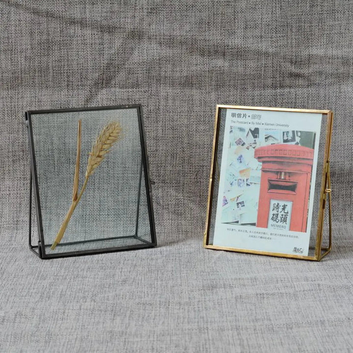 Simple Antique Gold Rectangle Glass Photo Frame Folding Desktop Picture Brass Frames for Portraits and Landscape Home Decoration-Arlik interiors