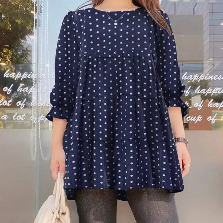 ZANZEA Women Blouse 2024 Spring Polka Dot Print Tops Casual Loose Puff Sleeve Ruffle Tunic Office Lady O-neck Blusa Oversized-Bennys Beauty World