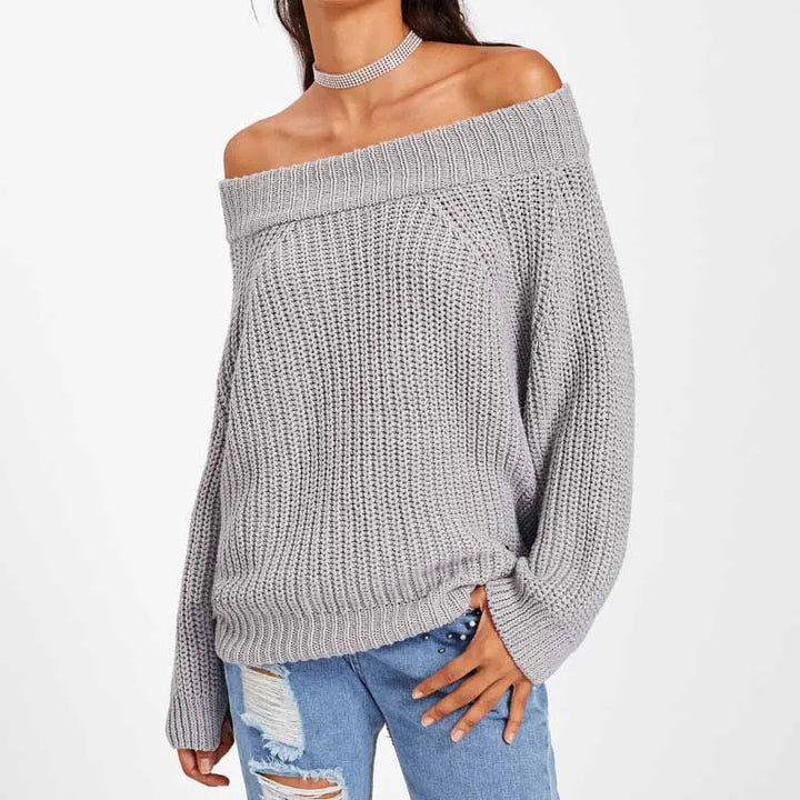 Solid Color Loose V-neck Lantern Sleeve Long Sleeve Sweater