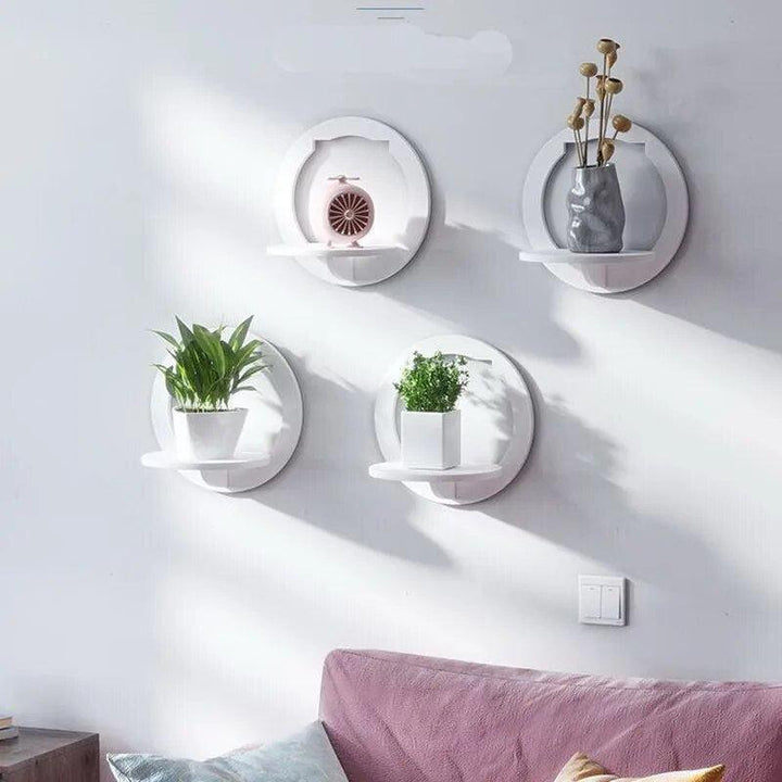 Wall shelf free punching wall-mounted TV background wall hanger bedroom balcony bedside wall creative flower pot stand-Arlik interiors