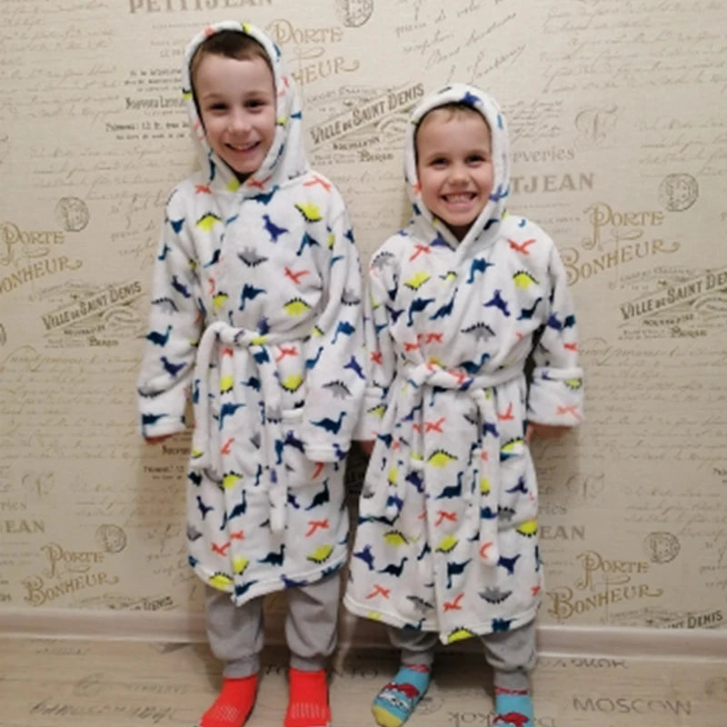 Kids Flannel Hooded Robe | Soft Cartoon Sleepwear | Ages 2–8