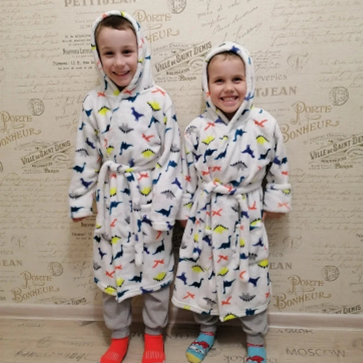 Kids Flannel Hooded Robe | Soft Cartoon Sleepwear | Ages 2–8