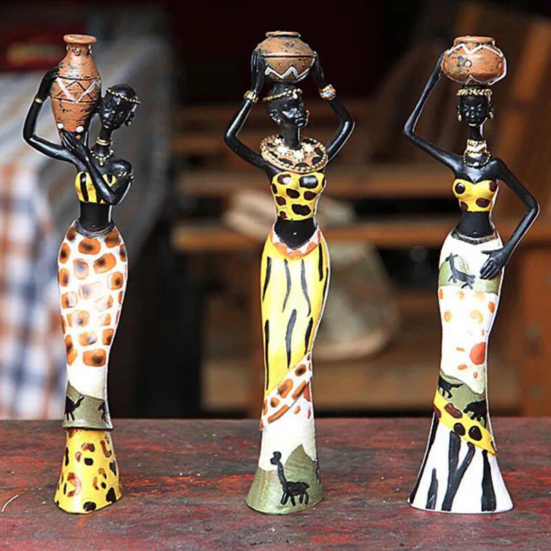 3pcs African Women Figurines Resin Craft-Arlik interiors