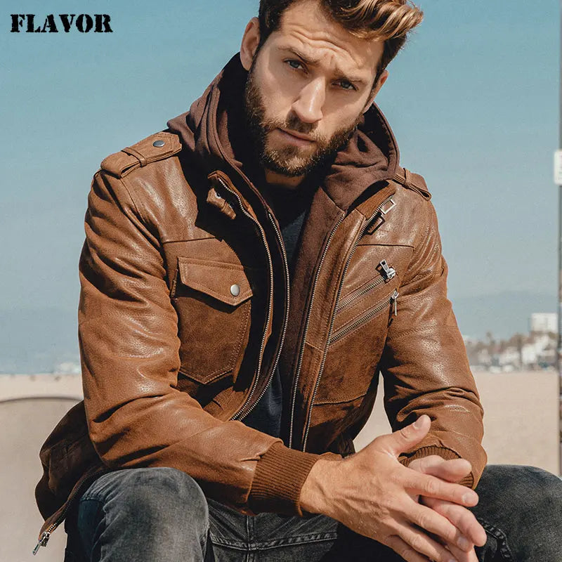Winter Fashion Motorcycle Leather Jacket Men Slim Fit Warm Streetwear