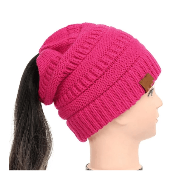 High Bun Ponytail Beanie Hat Chunky Soft Stretch Cable Knit Warm Fuzzy Hats BENNYS 