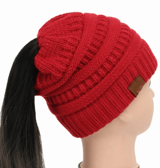 High Bun Ponytail Beanie Hat Chunky Soft Stretch Cable Knit Warm Fuzzy Hats BENNYS 