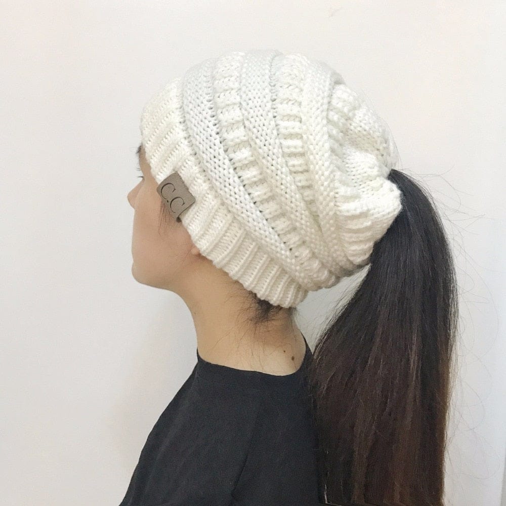 High Bun Ponytail Beanie Hat Chunky Soft Stretch Cable Knit Warm Fuzzy Hats BENNYS 