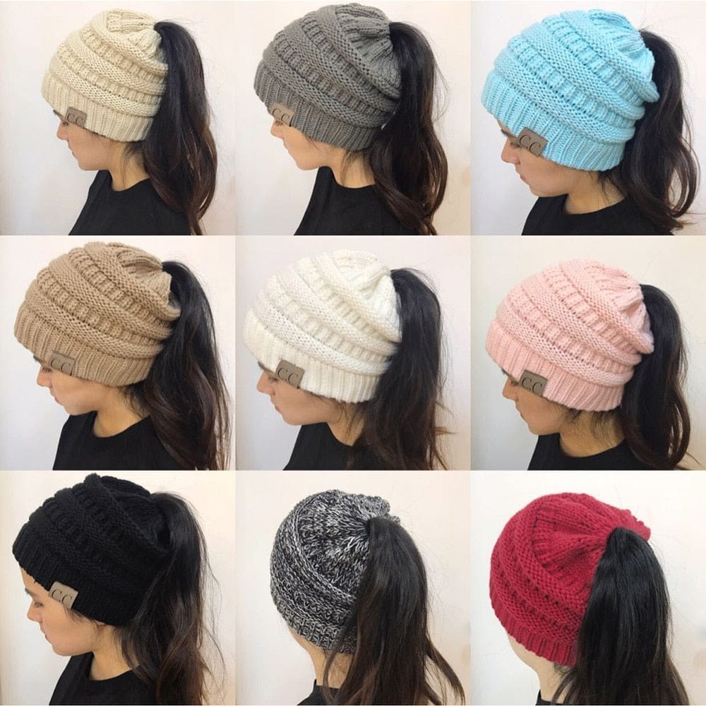 High Bun Ponytail Beanie Hat Chunky Soft Stretch Cable Knit Warm Fuzzy Hats BENNYS 