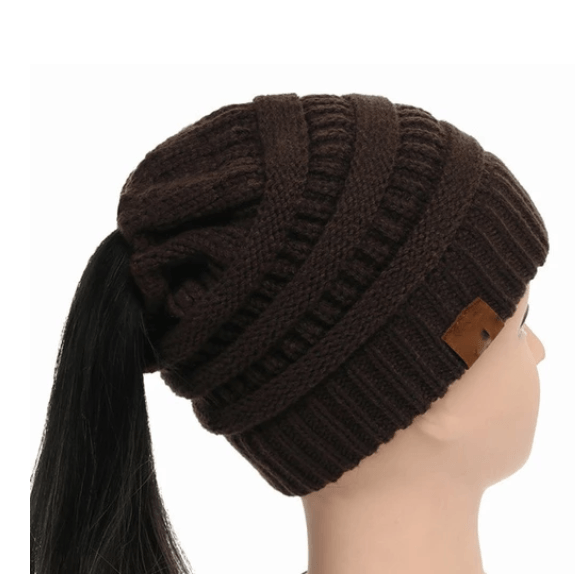 High Bun Ponytail Beanie Hat Chunky Soft Stretch Cable Knit Warm Fuzzy Hats BENNYS 