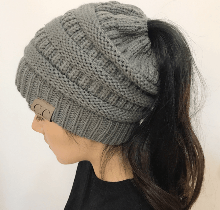 High Bun Ponytail Beanie Hat Chunky Soft Stretch Cable Knit Warm Fuzzy Hats BENNYS 