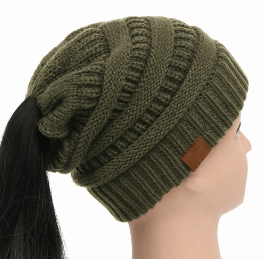 High Bun Ponytail Beanie Hat Chunky Soft Stretch Cable Knit Warm Fuzzy Hats BENNYS 