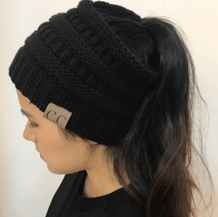 High Bun Ponytail Beanie Hat Chunky Soft Stretch Cable Knit Warm Fuzzy Hats BENNYS 