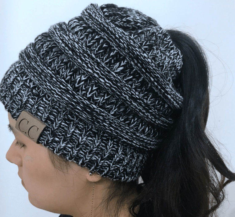 High Bun Ponytail Beanie Hat Chunky Soft Stretch Cable Knit Warm Fuzzy Hats BENNYS 