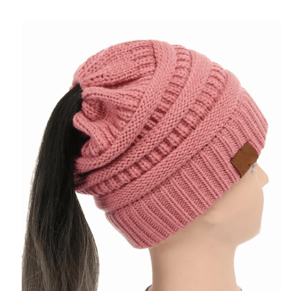 High Bun Ponytail Beanie Hat Chunky Soft Stretch Cable Knit Warm Fuzzy Hats BENNYS 