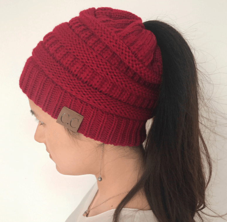 High Bun Ponytail Beanie Hat Chunky Soft Stretch Cable Knit Warm Fuzzy Hats BENNYS 