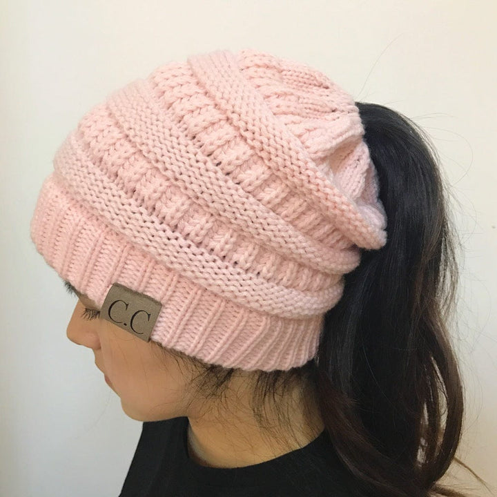 High Bun Ponytail Beanie Hat Chunky Soft Stretch Cable Knit Warm Fuzzy Hats BENNYS 