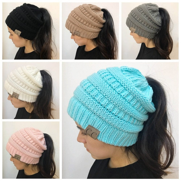 High Bun Ponytail Beanie Hat Chunky Soft Stretch Cable Knit Warm Fuzzy Hats BENNYS 