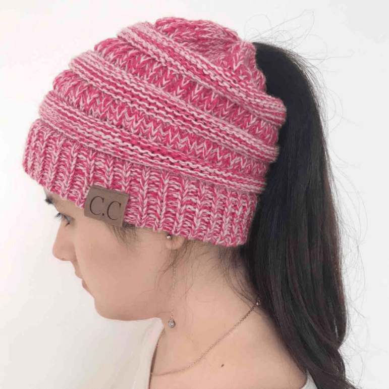 High Bun Ponytail Beanie Hat Chunky Soft Stretch Cable Knit Warm Fuzzy Hats BENNYS 