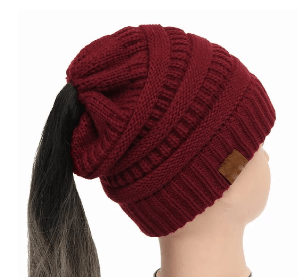 High Bun Ponytail Beanie Hat Chunky Soft Stretch Cable Knit Warm Fuzzy Hats BENNYS 