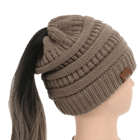 High Bun Ponytail Beanie Hat Chunky Soft Stretch Cable Knit Warm Fuzzy Hats BENNYS 