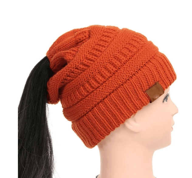 High Bun Ponytail Beanie Hat Chunky Soft Stretch Cable Knit Warm Fuzzy Hats BENNYS 