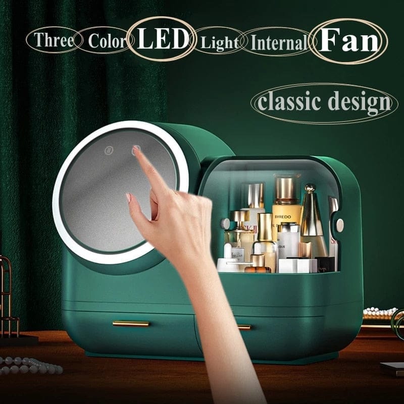 High Quality Makeup Storage Case LED Light With Fan Make Up Organizer BENNYS 