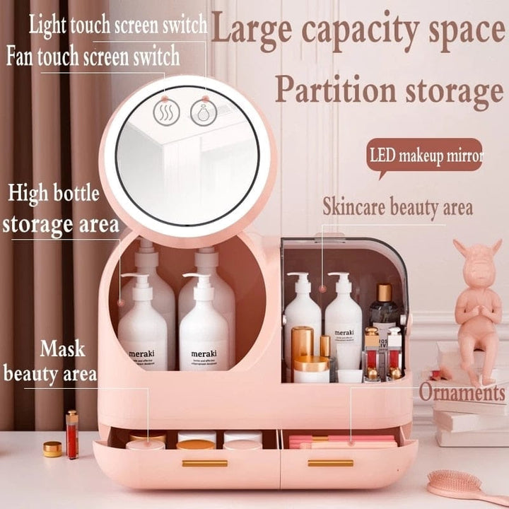 High Quality Makeup Storage Case LED Light With Fan Make Up Organizer BENNYS 