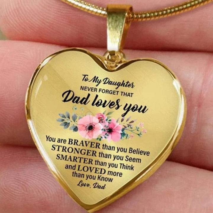 High Quality To My Daughter Heart Necklace Dad Loves You Inspirational Necklaces BENNYS 