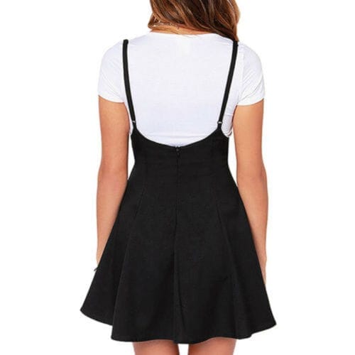 High Waist Strap Mini Skirt Pleated Skater Overall Flare Suspender Skirt BENNYS 