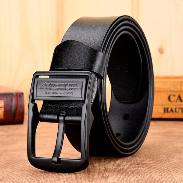 Mens black leather belt with gold sale buckle