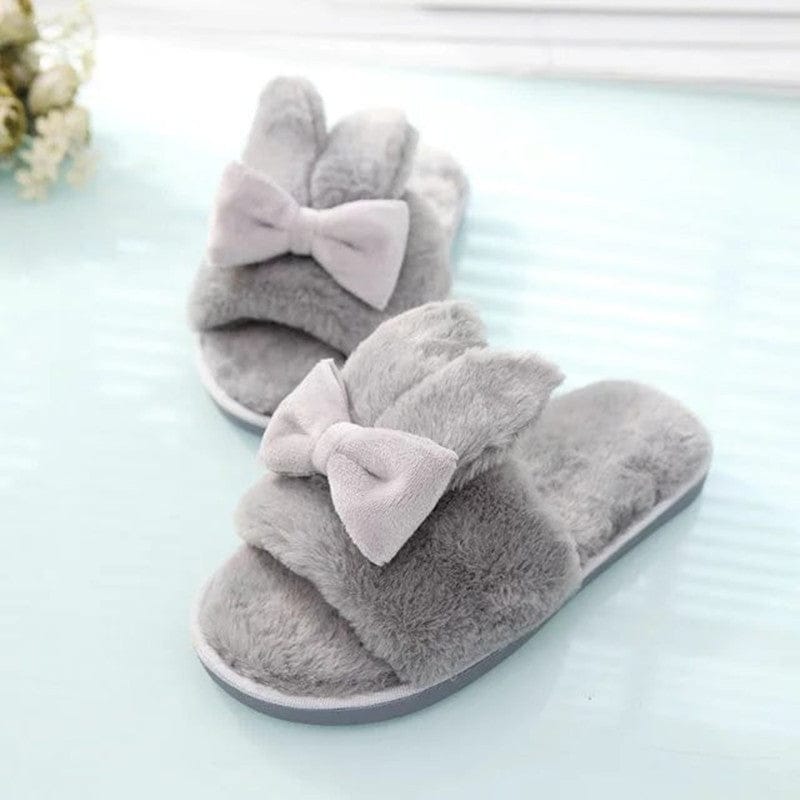 Home Furry Slippers Female Bow Rabbit Ears BENNYS 