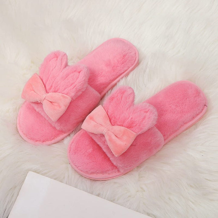 Home Furry Slippers Female Bow Rabbit Ears BENNYS 