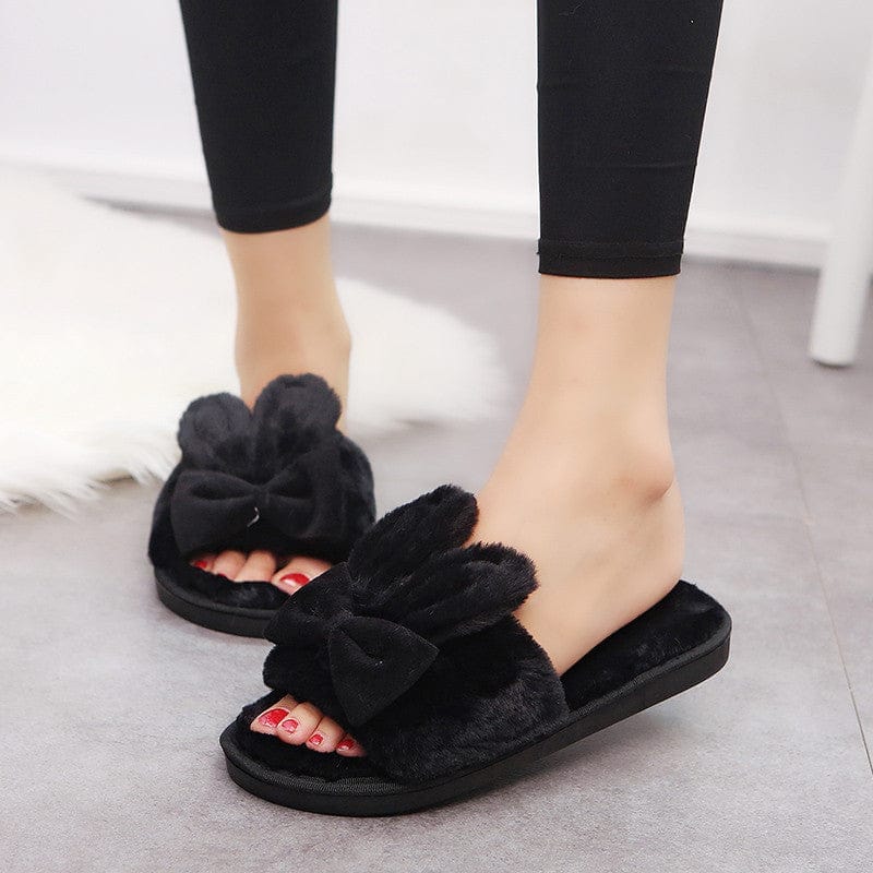 Home Furry Slippers Female Bow Rabbit Ears BENNYS 