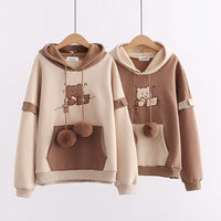 Hooded Bear Embroidery Plus Velvet Sweater Loose And Thin Coat Women BENNYS 