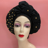 Hot Sell Party Ladies Auto Gele Headtie Beautiful With Stones Auto Turban Cap For Women BENNYS 