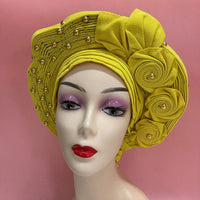 Hot Sell Party Ladies Auto Gele Headtie Beautiful With Stones Auto Turban Cap For Women BENNYS 