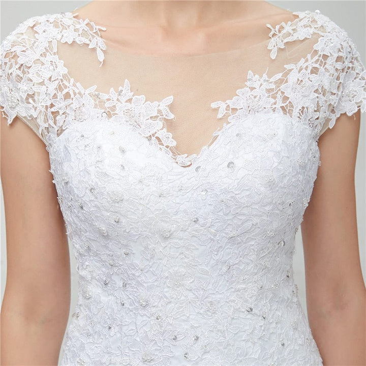 Illusion White Backless Lace Mermaid Wedding Dress BENNYS 