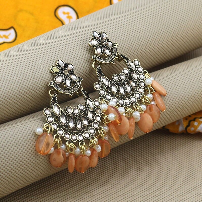 Indian Jhumki  Handmade Pink Beads Flower Bridal Piercing Earrings BENNYS 