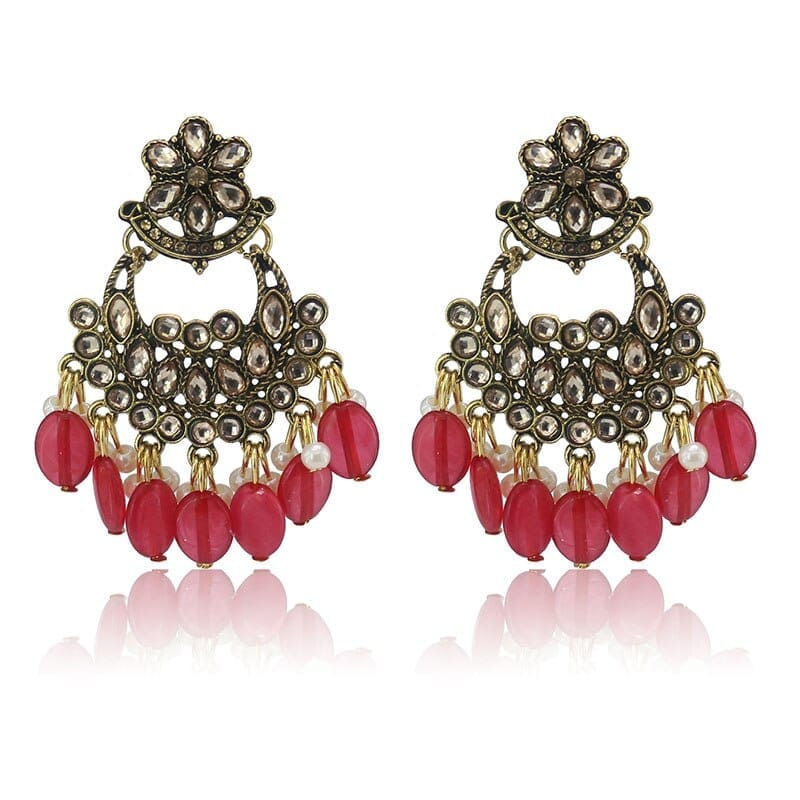 Indian Jhumki  Handmade Pink Beads Flower Bridal Piercing Earrings BENNYS 