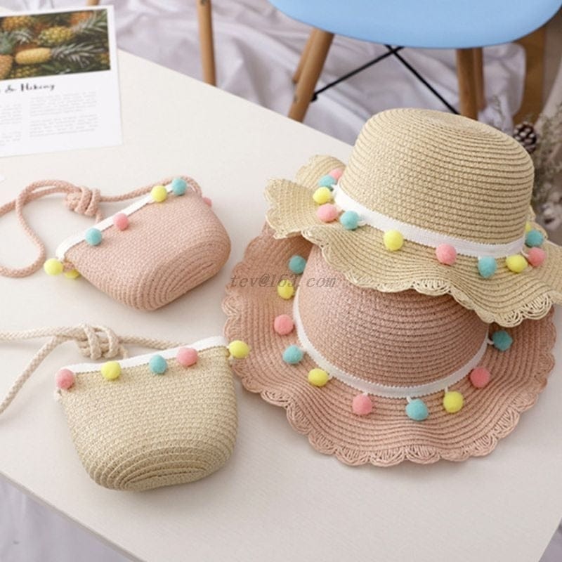 Kids Girls Large Wide Brim Straw Woven Sun Protection Beach Hat BENNYS 