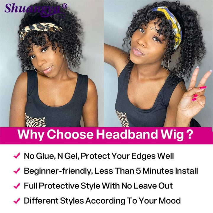 Kinky Curly Headband Wig 100% Human Hair Short Afro Kinky Curly Wig BENNYS 