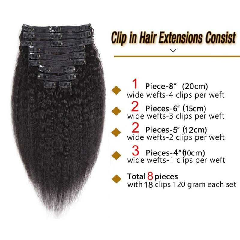 Kinky Straight Hair Clip in Human Hair Extensions 120g BENNYS 