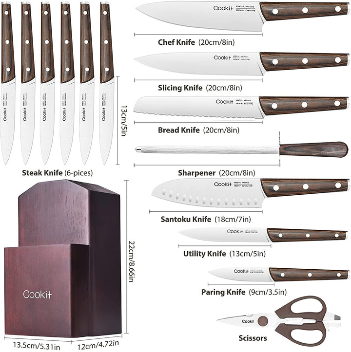 Kitchen Knife Sets, 15 Piece Stainless Steel Knife Sets with Block for Kitchen BENNYS 