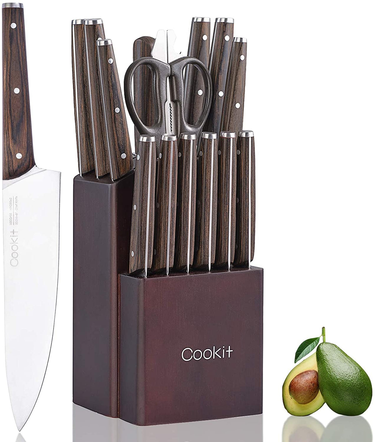 Kitchen Knife Sets, 15 Piece Stainless Steel Knife Sets with Block for Kitchen BENNYS 