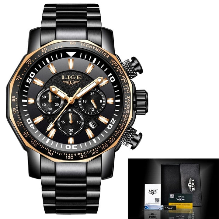 LIGE Fashion Brand Men Watch Chronograph Full Steel Business Quartz Clock  Watch BENNYS 