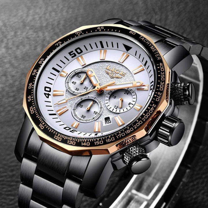 LIGE Fashion Brand Men Watch Chronograph Full Steel Business Quartz Clock  Watch BENNYS 