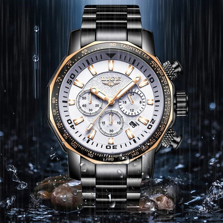 LIGE Fashion Brand Men Watch Chronograph Full Steel Business Quartz Clock  Watch BENNYS 