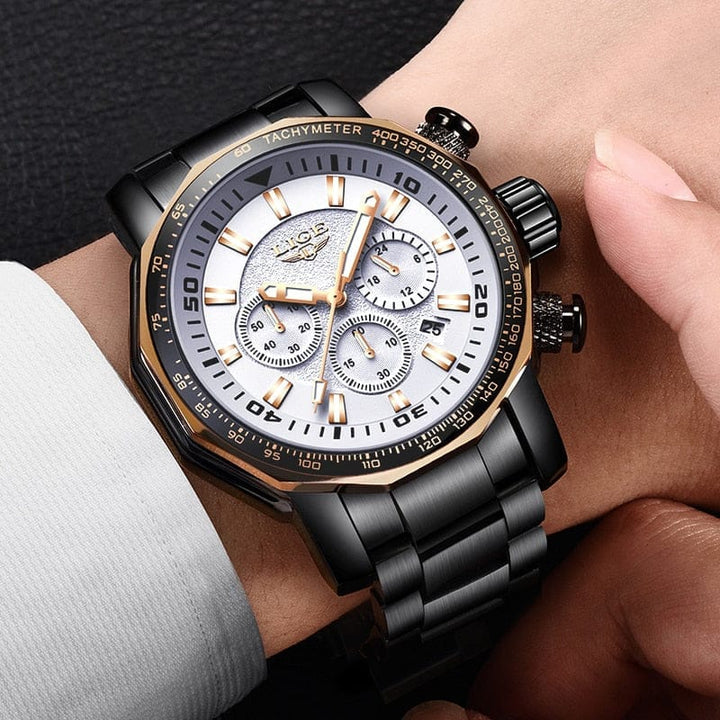 LIGE Fashion Brand Men Watch Chronograph Full Steel Business Quartz Clock  Watch BENNYS 