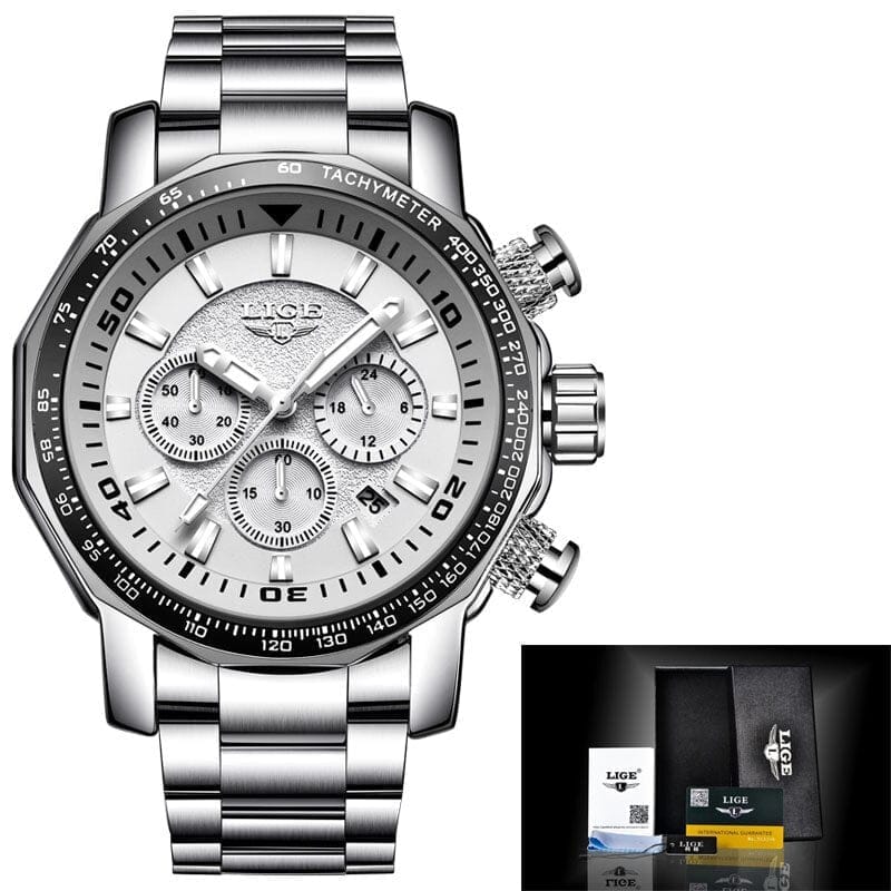 LIGE Fashion Brand Men Watch Chronograph Full Steel Business Quartz Clock  Watch BENNYS 